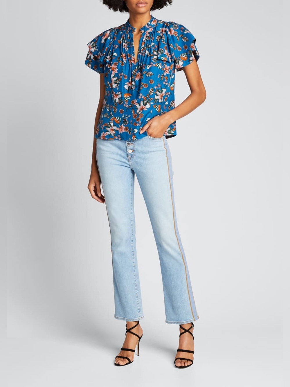 Veronica Beard Carolyn High-Rise Baby Boot-Cut Jeans in Aire